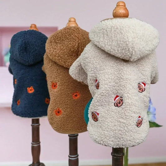 Pet Apparel Dog Cat Autumn/Winter Thickened Warm New York Coat Hoodie With Drawstring Buckle For Small Medium Dogs
