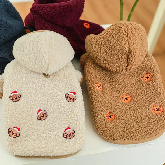 Pet Apparel Dog Cat Autumn/Winter Thickened Warm New York Coat Hoodie With Drawstring Buckle For Small Medium Dogs